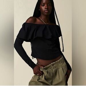 Free People Everything Always Elegant Black Off-Shoulder Women's Top